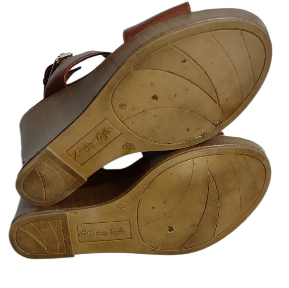 Brown American Eagle Wedge Heel Sandals Size 8.5 - Picture 4 of 5